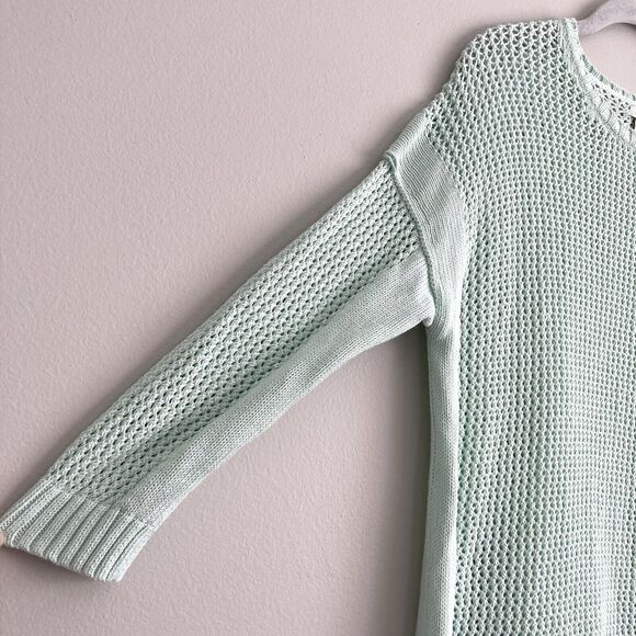 J. Crew Mint Green Womens Round Neck Sweater Open Knit 100% Cotton Size Large - Picture 2 of 5